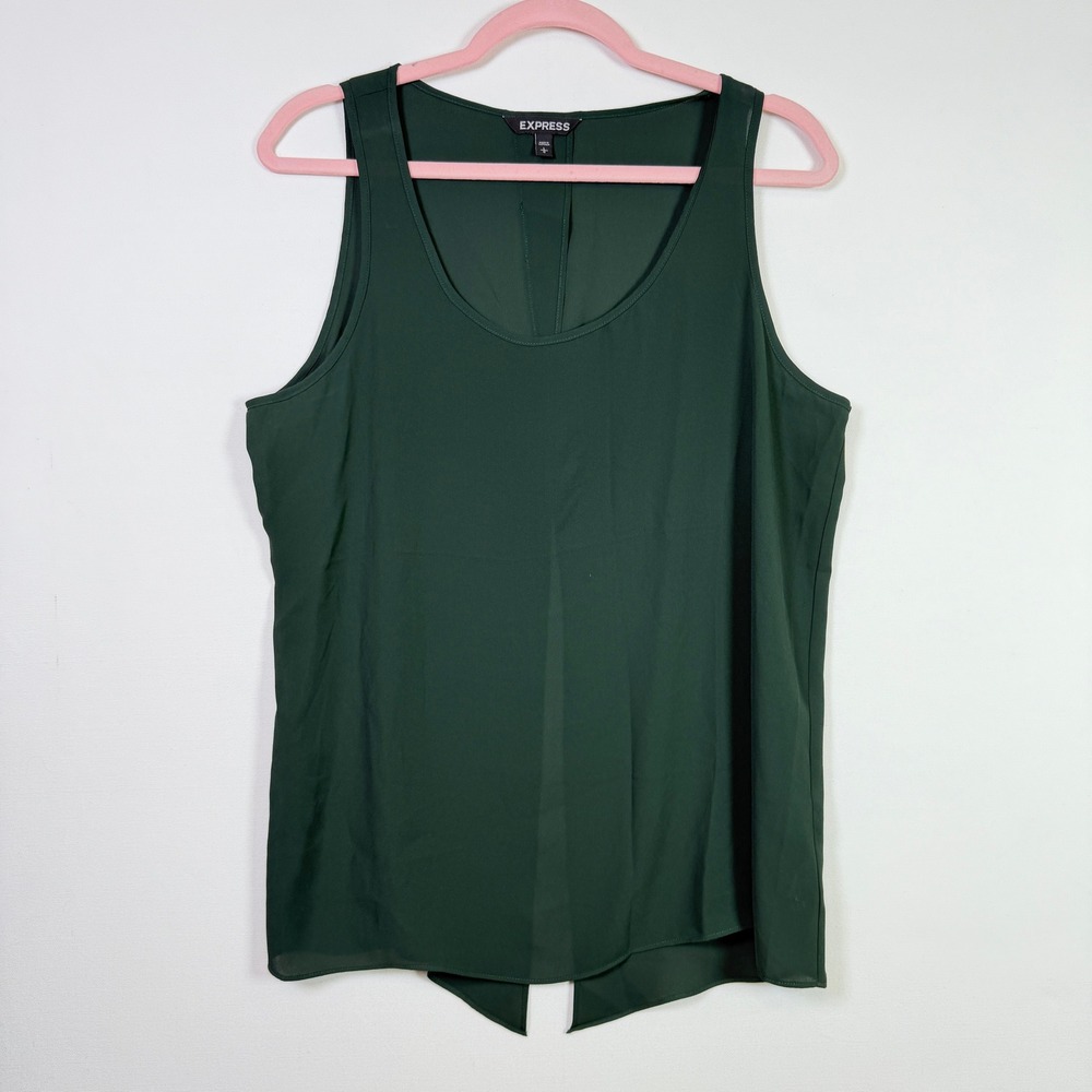 EXPRESS Dark Green Split Back Sleeveless Scoop Neck Blouse Large